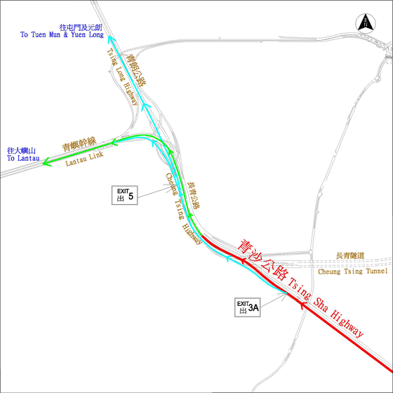 Exit Routes from Tsing Sha Highway to Lantau, Tuen Mun & Yuen Long Sides